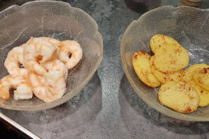 Scampi-Auflauf: Zutaten Scampi und Kartoffelscheiben