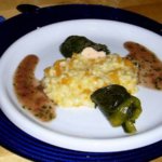 Lachsröllchen mit Estragonsauce und Kürbisrisotto