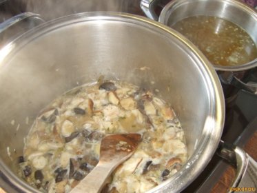 Risotto con i Funghi -Wein angießen, rühren und warten, bis der