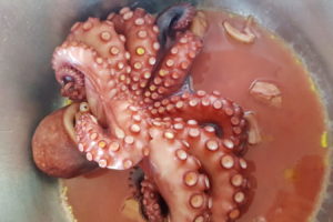 Pulpo zugedeckt 55-60 Minuten garen