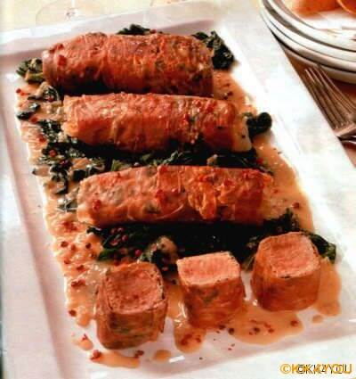 Thunfisch -Saltimbocca mit Spinat